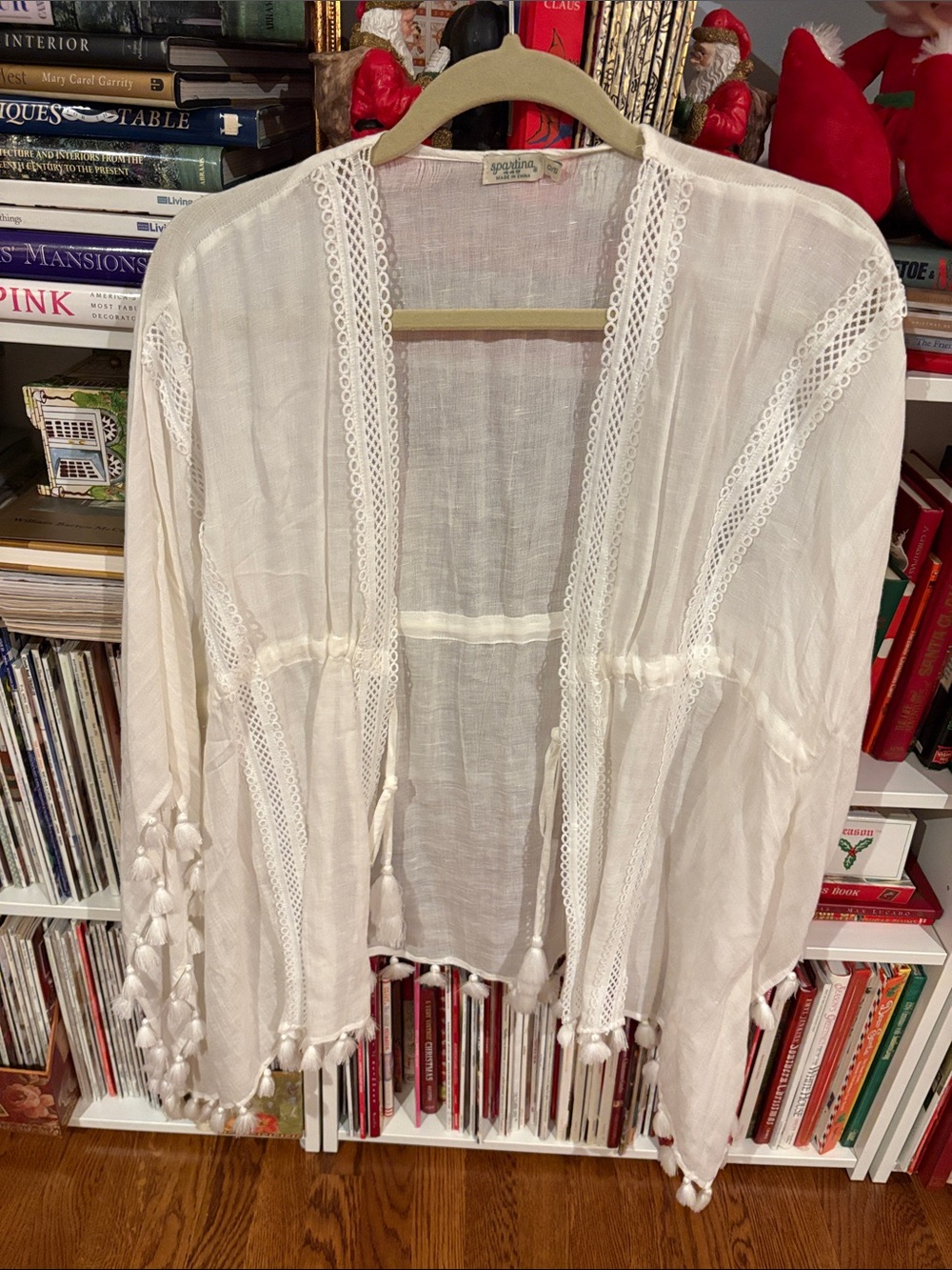 Spartina 449 White Crochet-Trim Tassel Beach Coverup
